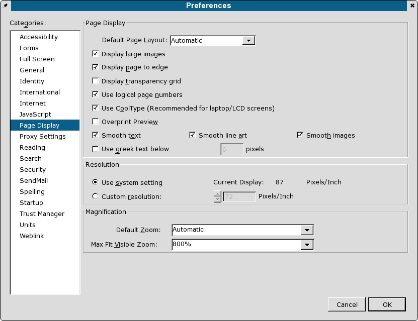 Acrobat Reader General Preferences